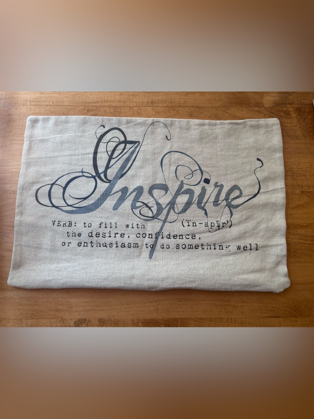 Pottery Barn Inspire Script Lumbar Pillow Cover in Light Linen & Blues w/Zipper